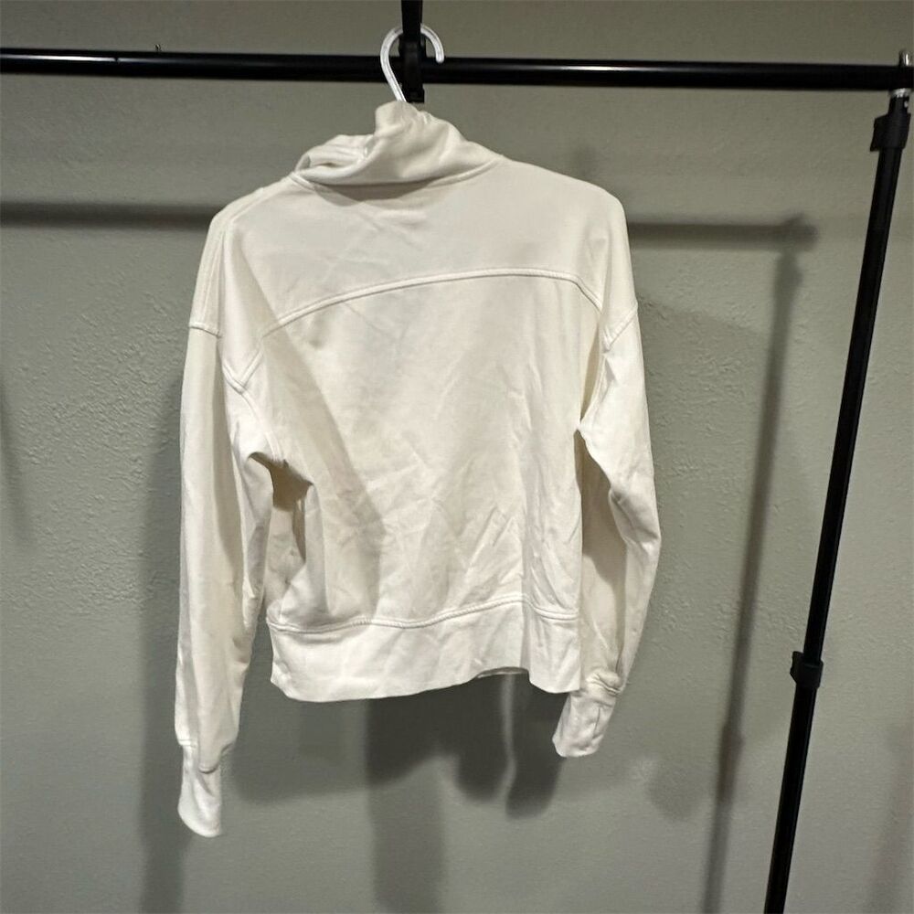 Old Navy Unisex White Fleece Hoodie Medium Quarter-Zip Casual Fall - Picture 3 of 4